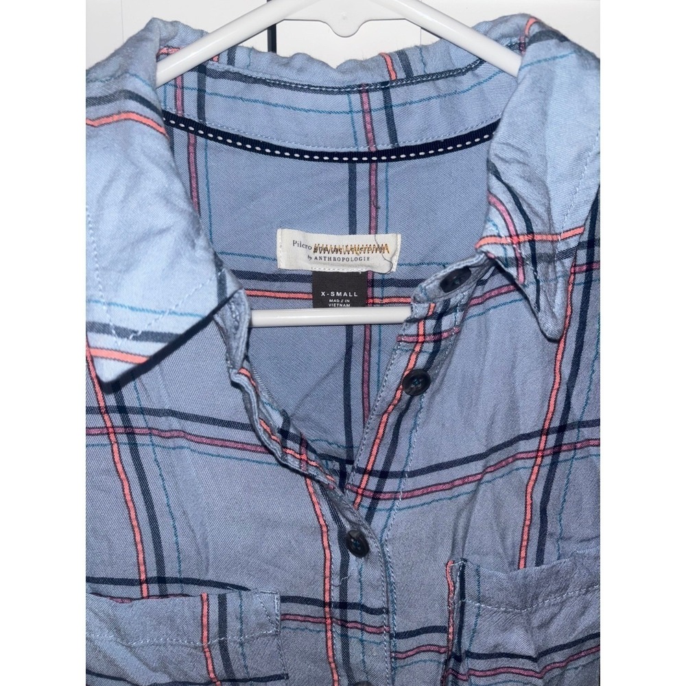Pilcro by Anthropoligie Spring Plaid Shirt Open Back Blue Pink Women's XS